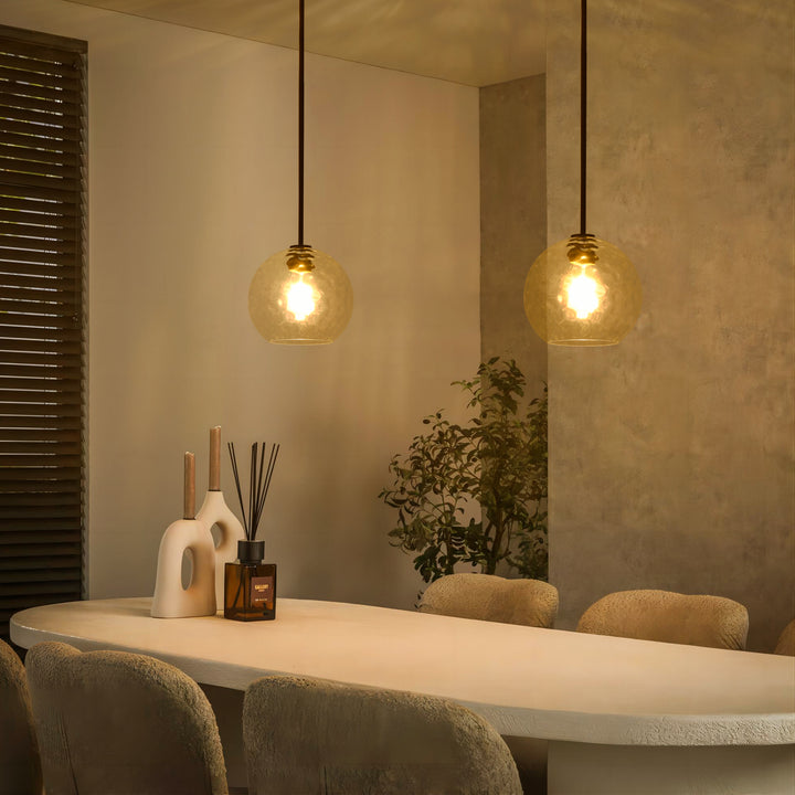 Brillara 1-Light Dimmable Stone-Pattern Glass Minimalist Dome Pendant (9") My Store