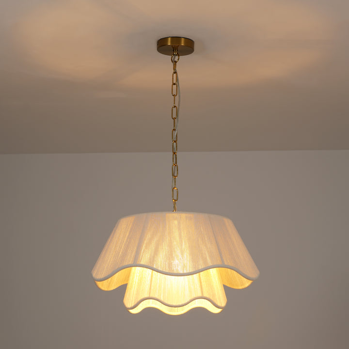 Brilune 1-Light Minimalist Round Wave Fabric Shade Modern Chandelier (20") Brightelier