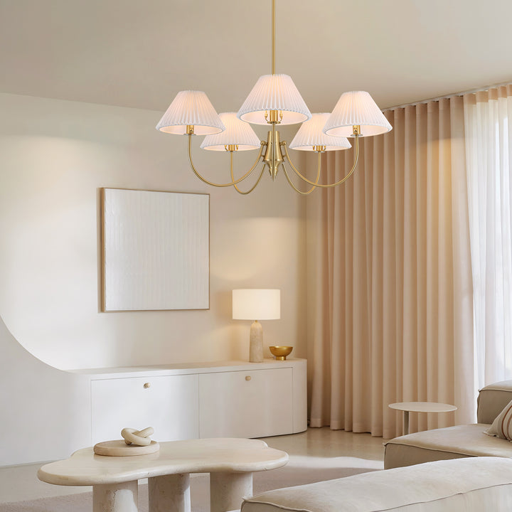 Wesley 5-Light Sputnik Cluster Cone Fabric Shade French Country Chandelier (37") Brightelier