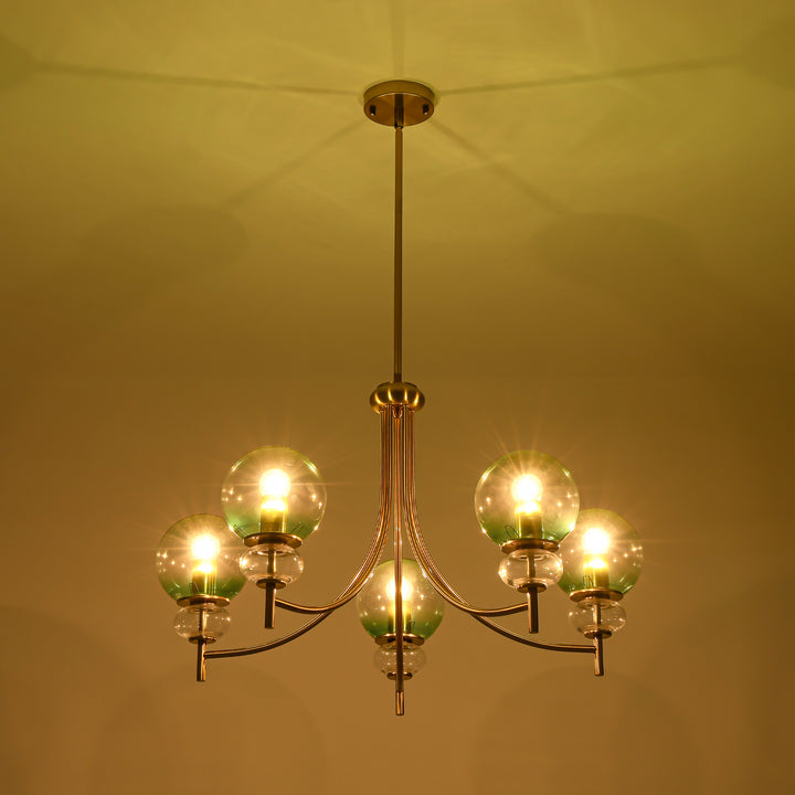 Lustra 5-Light Sputnik Gradient Green Glass Bubble Mid-Century Chandelier (31") Brightelier