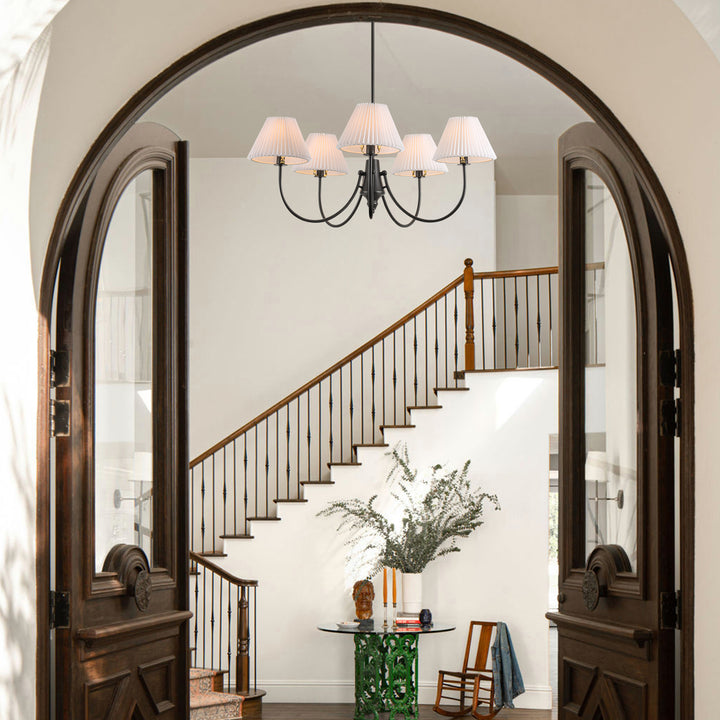 Wesley 5-Light Sputnik Cluster Cone Fabric Shade French Country Chandelier (37") Brightelier