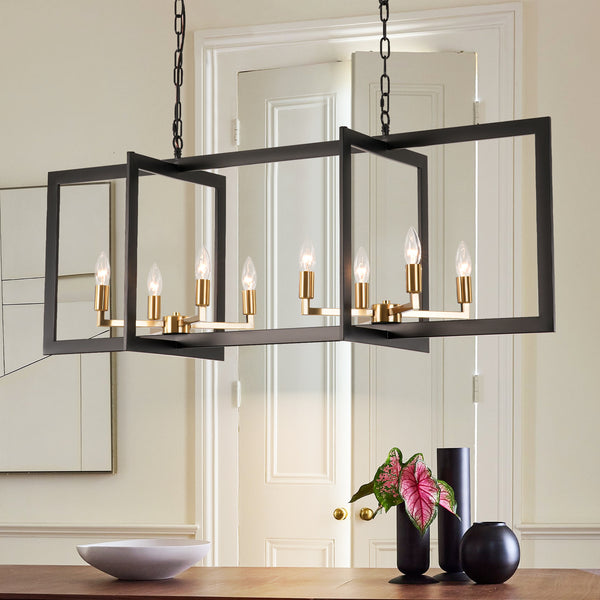 Tenvarn 8-Light Dimmable Industrial Rectangular Kitchen Island Chandelier (47")