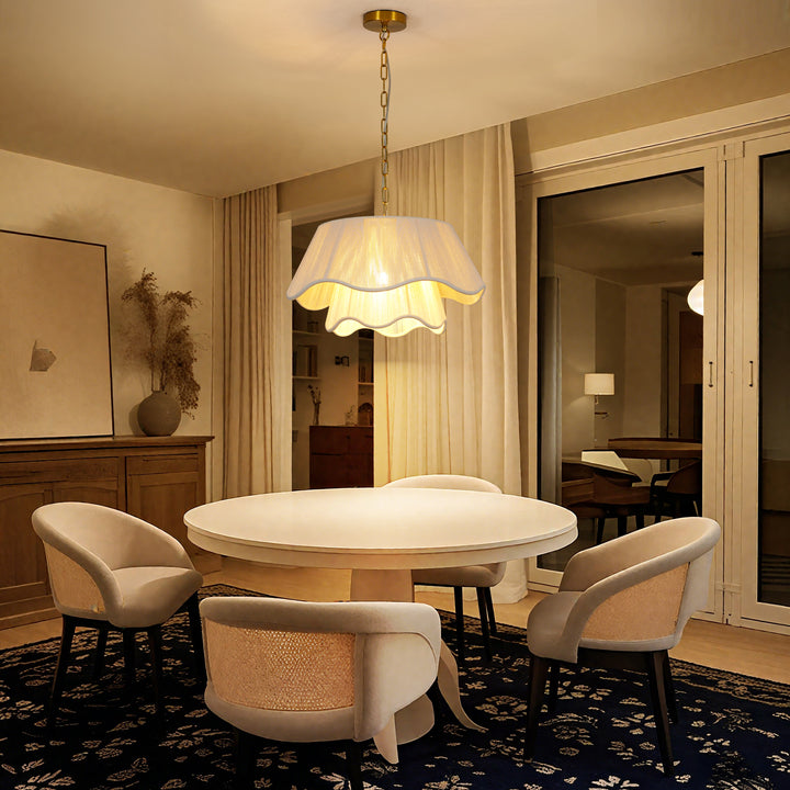 Brilune 1-Light Minimalist Round Wave Fabric Shade Modern Chandelier (20") Brightelier