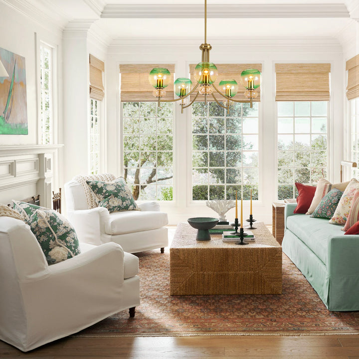 5-Light Sputnik Gradient Green Glass Globe Modern Glam Chandelier (31") Brightelier