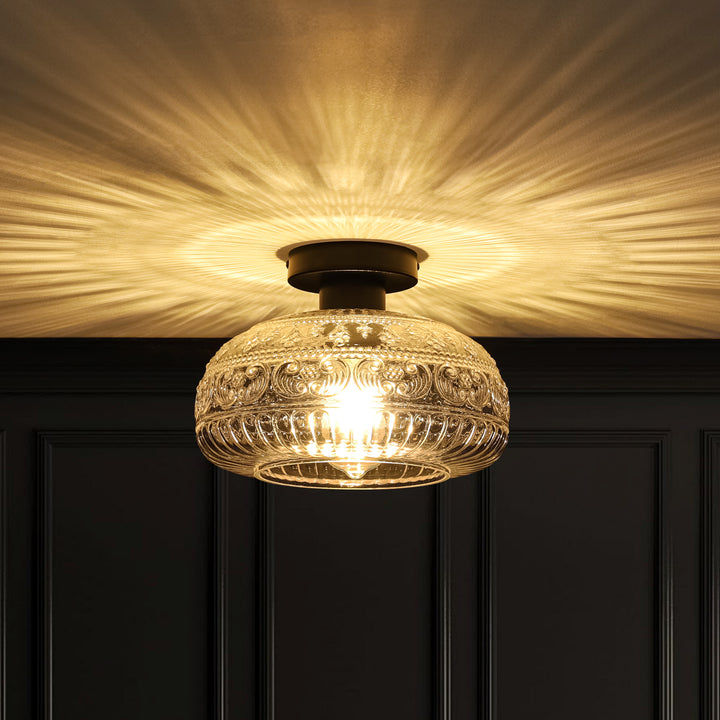 Velthra 1-Light Dimmable Glass Traditional Shaded Flush Mount (11") Brightelier