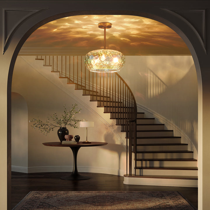 Brillara 1-Light lridescent Water Ripple Glass Semi-Flush Mount Light (12") Brightelier