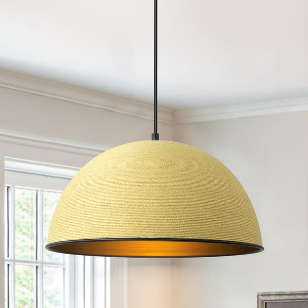 Trelis 1-Light Hand Woven Rope Dome Farmhouse Pendant (16")