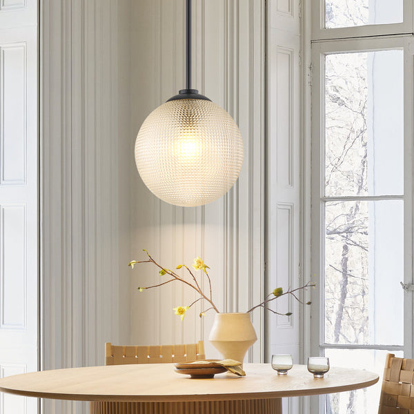 Lunara 1-Light Glass Globe Grid Textured Kitchen Island Pendant (10")