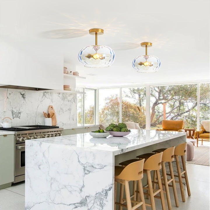 Brillara 1-Light lridescent Water Ripple Glass Semi-Flush Mount Light (12") Brightelier