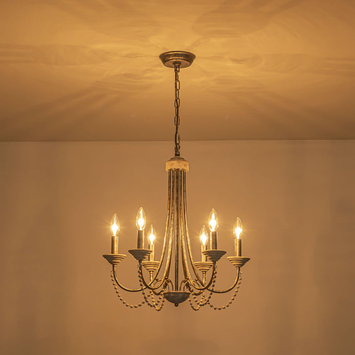 Dresqui 6-Light Dimmable Wood Traditional Candle Style Chandelier (20") My Store