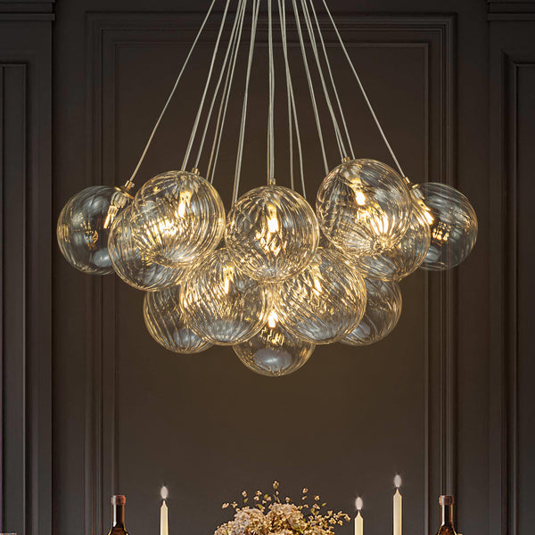 Dresqui 13-Light Dimmable Ribbed Glass Modern Bubble Pendant (25"-29")