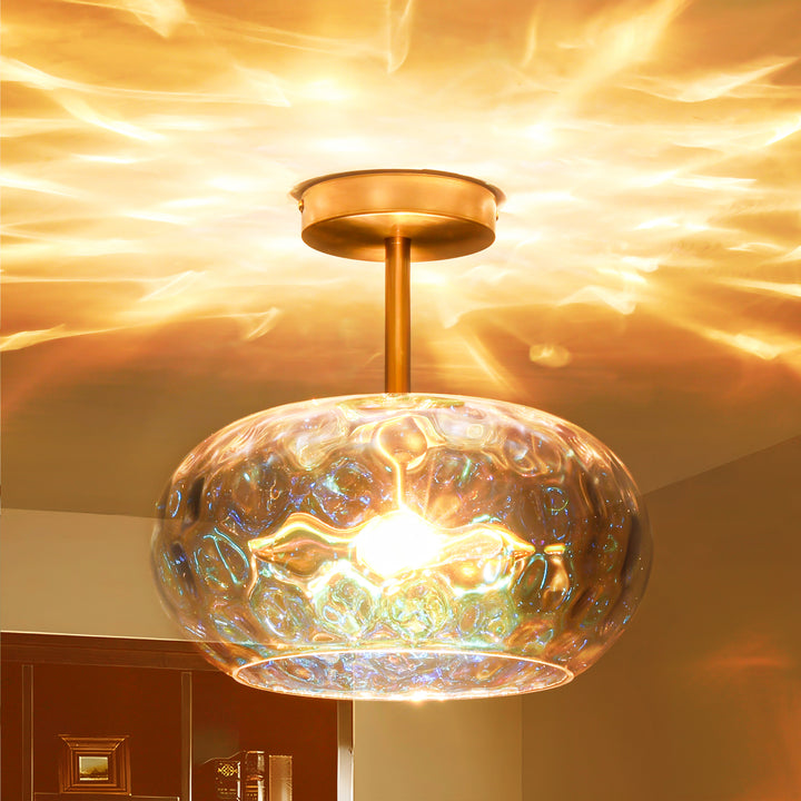 Brillara 1-Light lridescent Water Ripple Glass Semi-Flush Mount Light (12") Brightelier