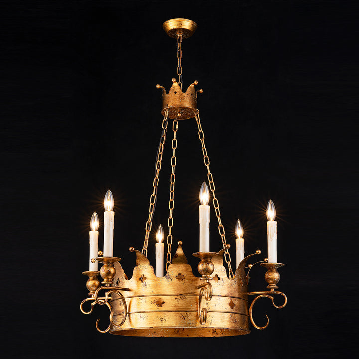 Velrora 6-Light Dimmable Vintage Crown Style Chandelier (24") Brightelier