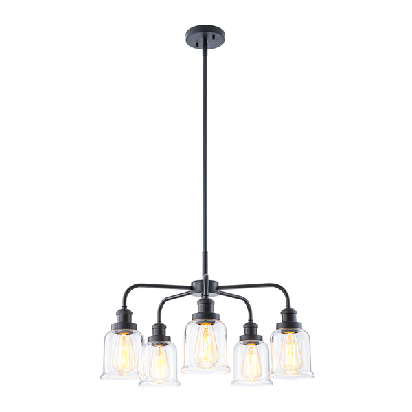 Avelon 5-Light Dimmable Glass Farmhouse Bell Shaded Chandelier (24")