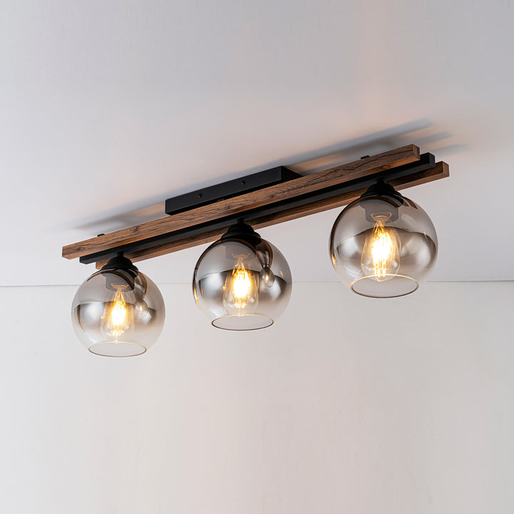 Zylla 3-Light Dimmable Wood & Glass Farmhouse Shaded Flush Mount(31") Brightelier