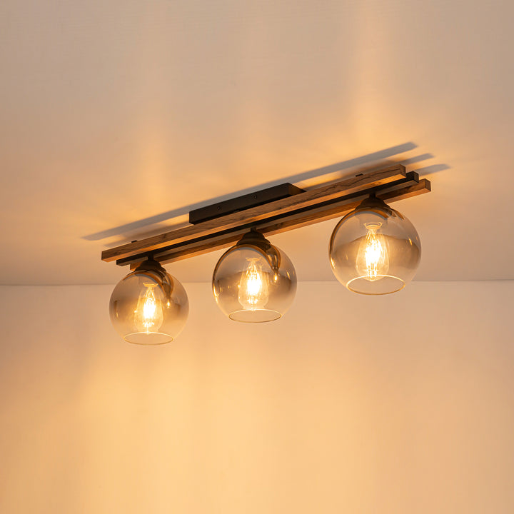 Zylla 3-Light Dimmable Wood & Glass Farmhouse Shaded Flush Mount(31") Brightelier