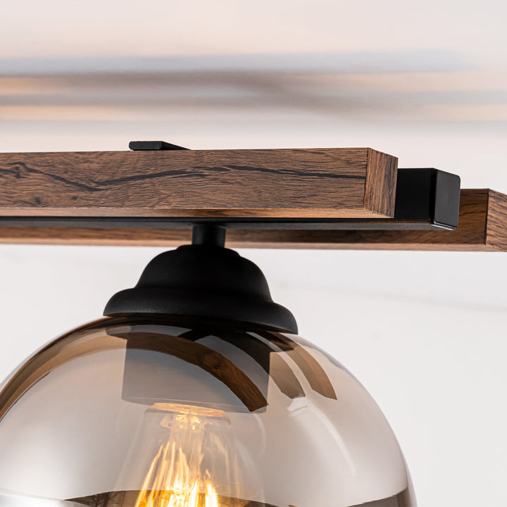 Zylla 3-Light Dimmable Wood & Glass Farmhouse Shaded Flush Mount(31") My Store