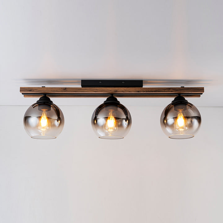 Zylla 3-Light Dimmable Wood & Glass Farmhouse Shaded Flush Mount(31") Brightelier