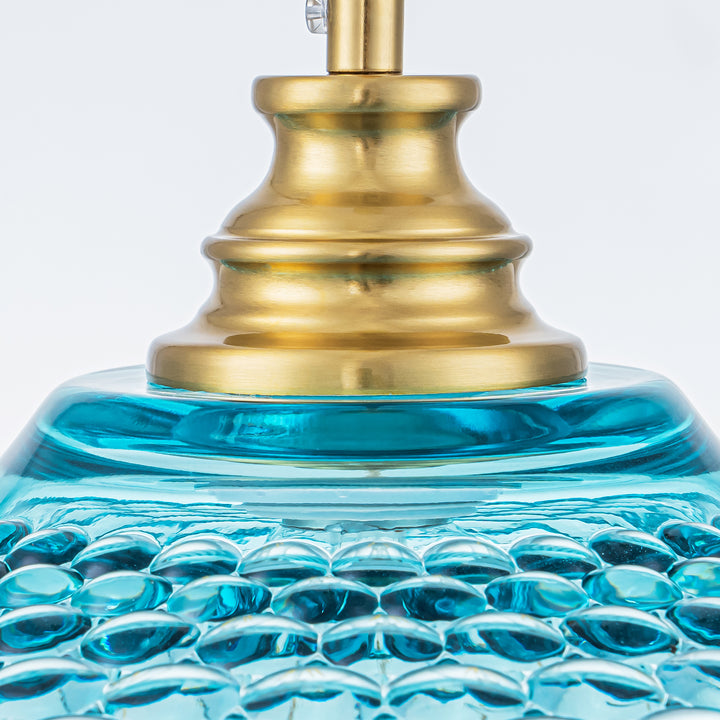 Noctiva 1-Light Brass & Textured Blue Glass Vintage Pendant (11") Brightelier