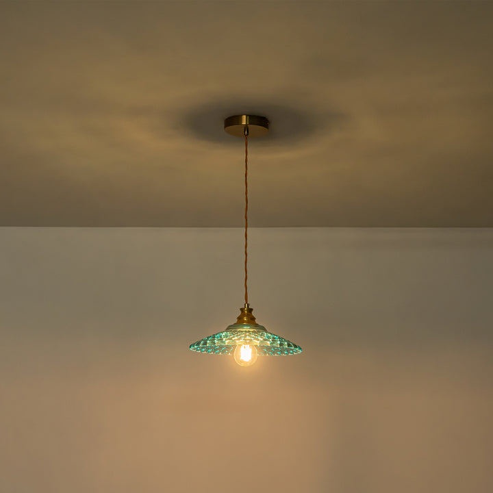 Noctiva 1-Light Brass & Textured Blue Glass Vintage Pendant (11") Brightelier