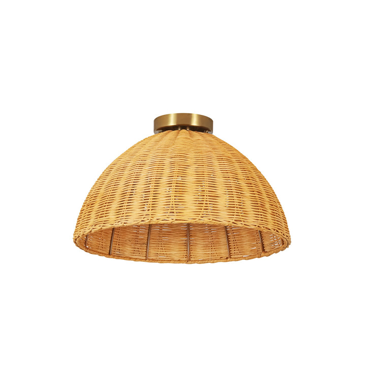 Arcluna 1-Light Dimmable Handwoven Rattan Boho Dome Flush Mount (16") My Store