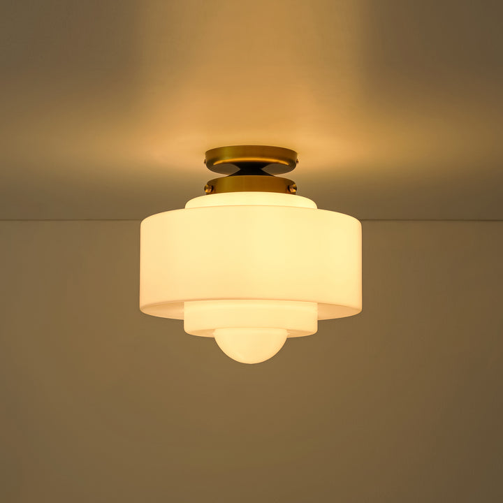 Terrana 1-Light Opal Cake-Shaped Mid-Century Ceiling Light (12") Brightelier