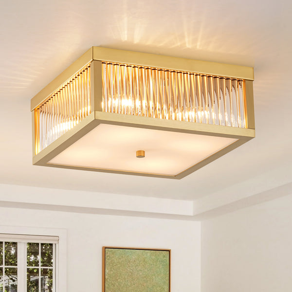 Arvola 4-Light Dimmable Metal & Glass Industrial Square Flush Mount(12")